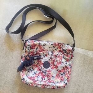 Kipling Floral Crossbody Bag – Lightweight Nylon Multi Pocket Purse